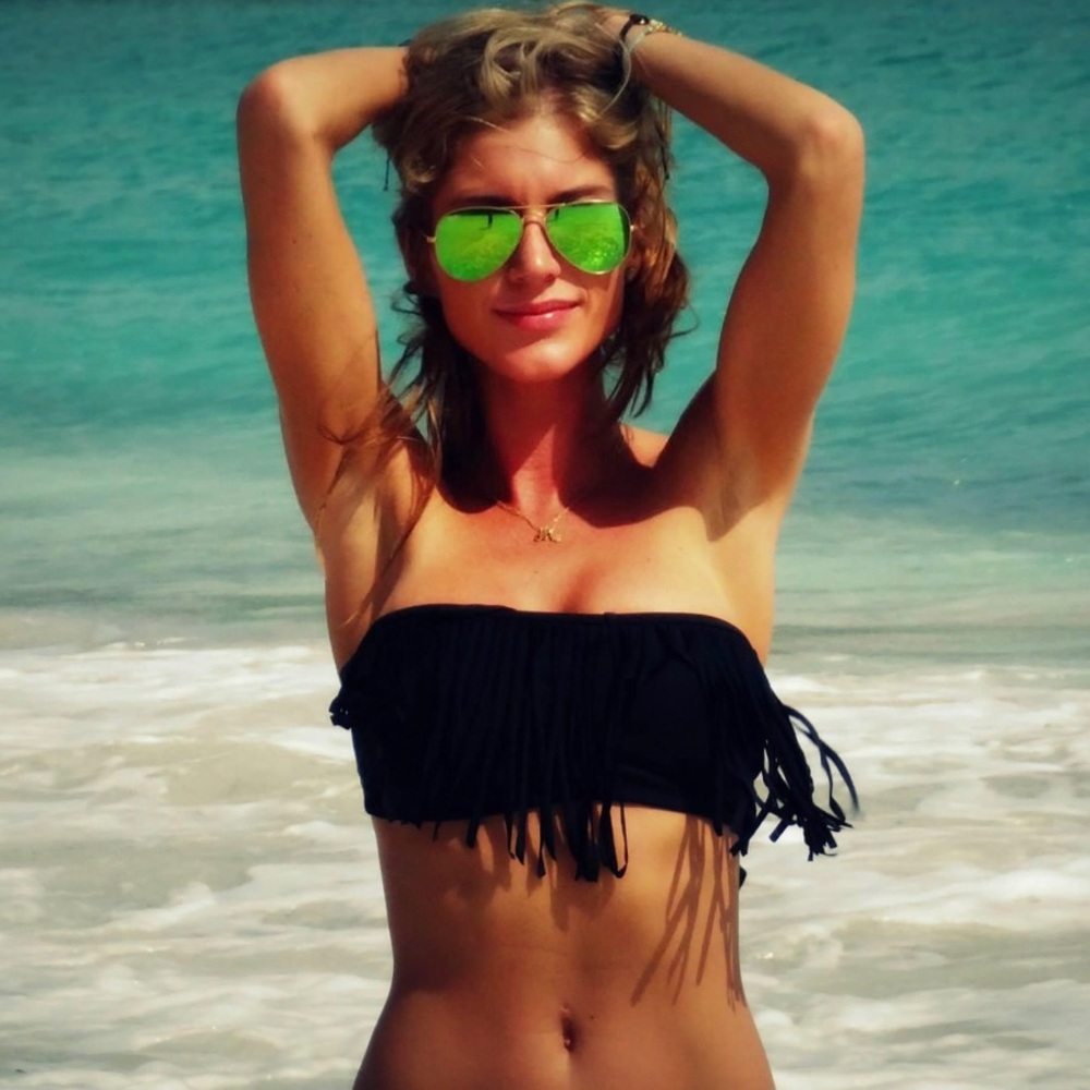 Black Fringe Strapless Bikini Swim Top - Worn 1x - Like New - Size Large